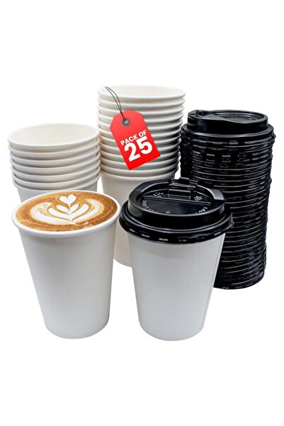 Generic Duravel 25Pcs 12Oz Disposable Cups with Black Lid for Cold & Hot Drin...