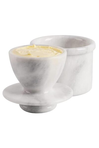Generic White Marble Butter Keeper 4.25 Inch, French Butter Crock with Water ...