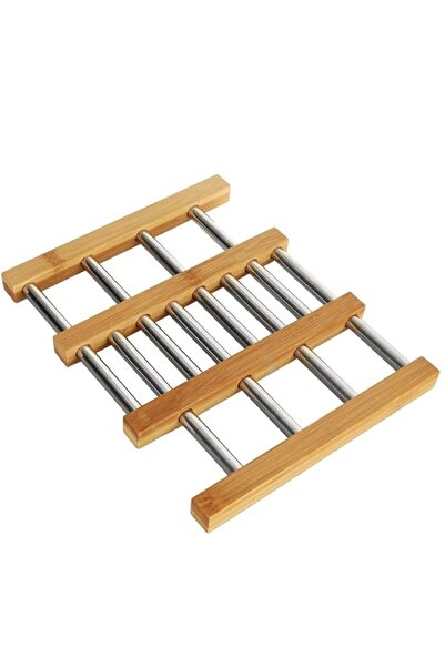 Generic Expandable Trivet Heat Resistant Pot Pan Pad Bamboo And Stainless Ste...