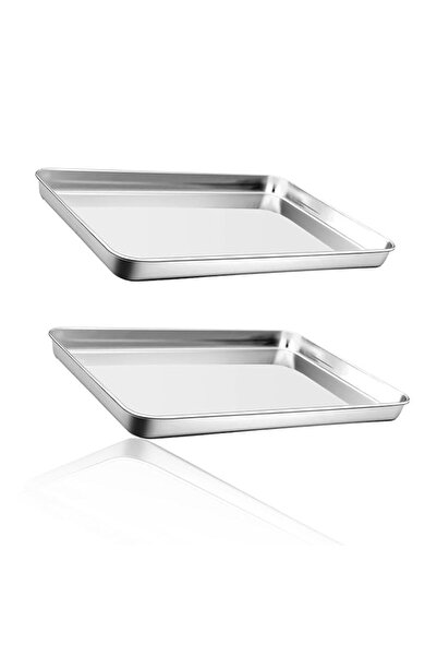Generic 2PCS Stainless Steel Rectangular Baking Pan Set - Oven Tray for Healt...