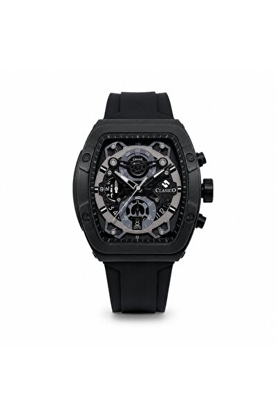 Clasico Opulent 6-Hands Chronograph Watch – Tonneau Skeleton Midnight Black C...