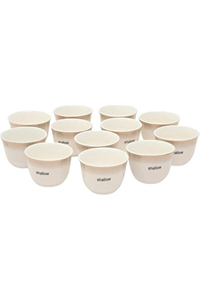 Generic Shallow Bone China 12-Piece Cawa Set, White And Gold Ts-70-Lin