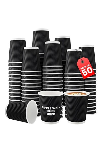 Generic Duravel Disposable Coffee Cups, Black Ripple Wall Insulated Paper Cup...