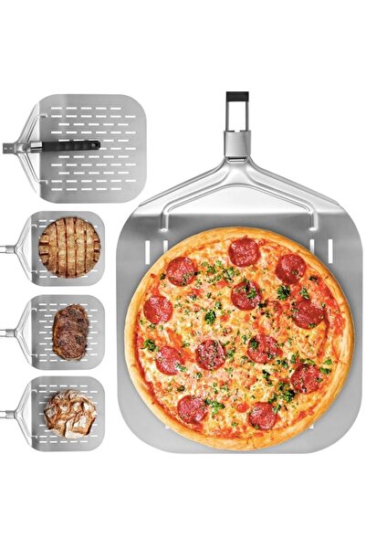 Generic Perforated Pizza Peel Stainless Steel Pizza Spatula with Folding Hand...