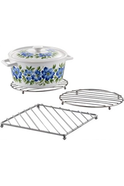 Generic Tazweeq 3 Pcs Stainless Steel Trivet 18 x 18 cm, 2 Round and 1 Square...