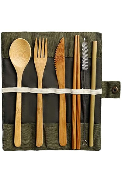 Generic Bamboo Cutlery Set, Bamboo Travel Utensils Include Knife Fork Spoon C...