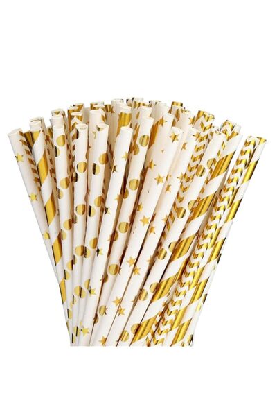 Generic Paper straws for drinking, Biodegradable Gold Paper Straws Bulk, Pack...