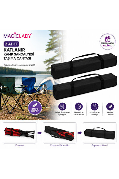 Magiclady 2 Adet Katlanır Kamp Sandalyesi Taşıma Çantası Fermuarlı Saplı Kamp...