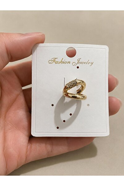 La Lumiere Gold Renk Çift Halka Detaylı Earcuff