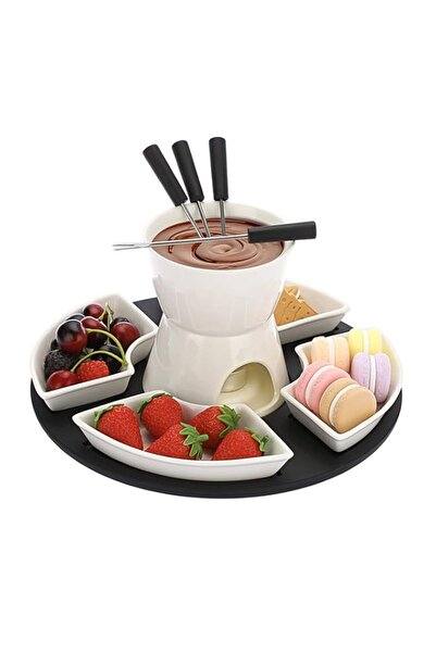 Generic BSTKEY White Ceramic Chocolate Fondue Pot Set Cheese Ice Cream Warmer...