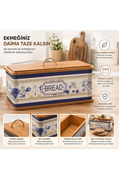 caddeplushome Kapaklı Ahşap Ekmeklik - Dekoratif Desenli Ekmek Saklama Kutusu...