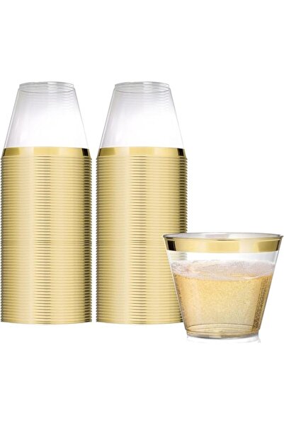 Generic Aputue Gold Plastic Cups, 100 PCS 9 Oz Heavy Duty Party Tumblers with...