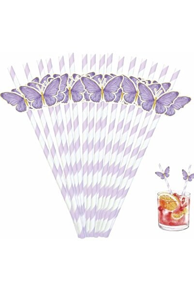 Generic 50 Pcs Butterfly Stripe Paper Straws, Butterfly Floral Party Straws, ...