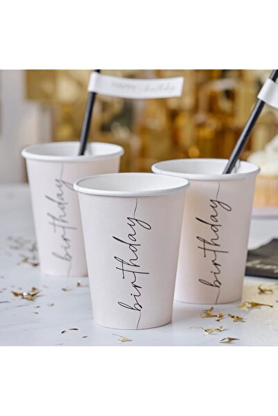 Generic Ginger Ray Nude and Black Happy Birthday Paper Party Cups Pack of 8