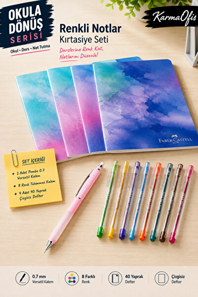 KarmaOfis Pink 0.7 Versatil Pen 8 Colors Ballpoint Pen and 4 Pieces 40 Sheets...