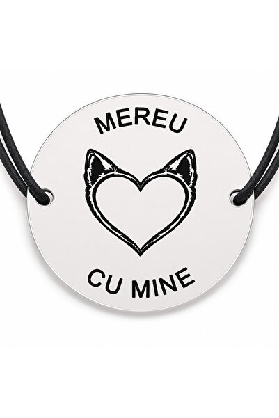 Simoshop Brățară argint 925 cu bănuț gravat inimă cu urechi de pisică, șnur n...