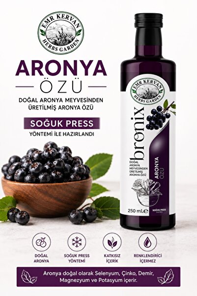 Emr Kervan Herbs Garden Aronya Özü 250 ml Soğuk Press Doğal Aronya Meyvesi Özü