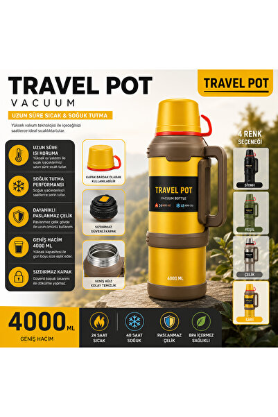 travelpot TRAVEL POT 4 LT ÇELİK TERMOS 48 SAAT SICAK VE SOĞUK 4 FARKLI RENK S...
