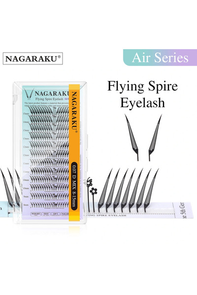 NAGARAKU Flying Spire İpek Kirpik 0.07 Kalınlık C Kıvrım Mix Boy (8-15mm) Ani...