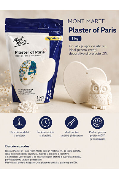 Mont Marte Ipsos Plaster of Paris Signature, 1 kg – pentru matrițe, modelaj ș...