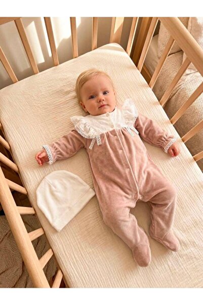 Bebila Baby طقم بدلة شتوية مخملية للفتيات الصغيرات مع قبعة دانتيل، مناسبة للت...