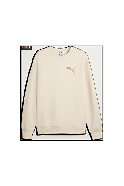 Puma ESS ELEVATED CAT LOGO Crew Erkek Krem Sweatshirt