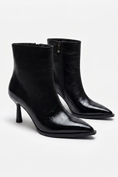 simplicity Women's Black Wrinkled Patent Leather Pointed Toe Thin Heeled Shor...