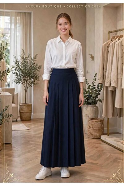 Generic Brand Navy Blue Skirt and White Blouse High School Uniform Set