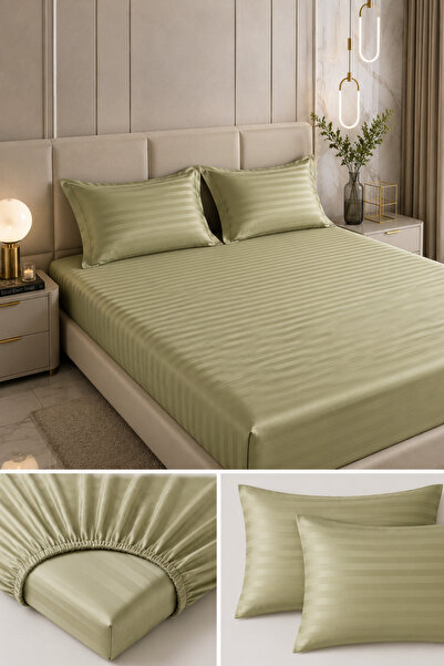 Loyal Home Set cearșafuri elastice Bumbac - Satin 210 TC (83 fire) Kaki