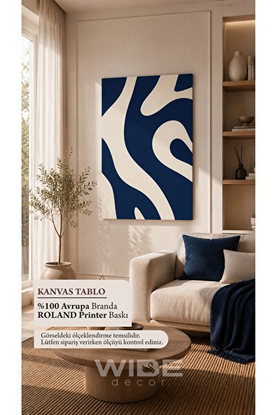 Genel Markalar Lacivert Krem Soyut Kanvas Tablo – Modern Minimalist Çerçevesi...