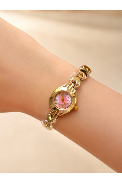 Reverie Atelier Kadın Gold Çelik Kol Saati Pembe Kadran Kalp Detaylı 14K Altı...