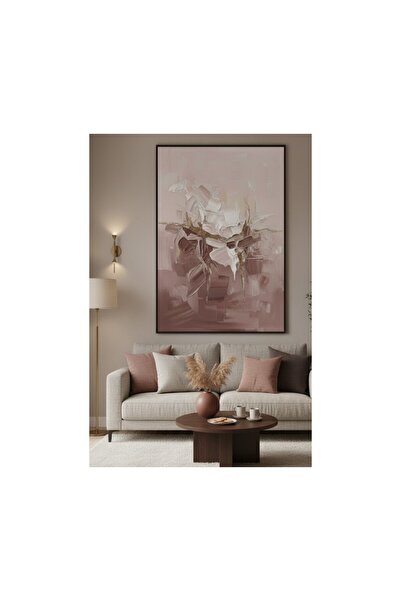 Safir Design Lüks Pembe ve Gold Soyut Fırça Darbesi Duvar Sanatı | Modern Çer...