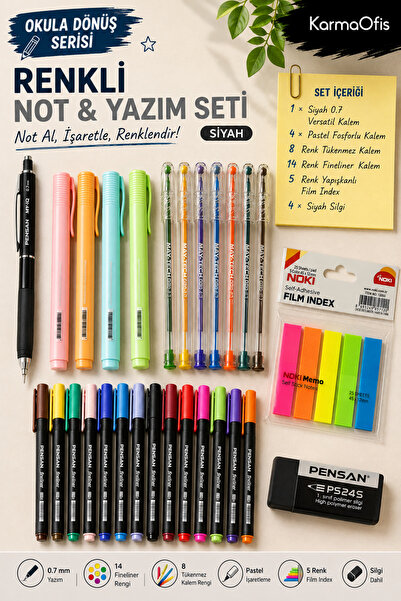 KarmaOfis Back to School Stationery Set Black 0.7 Versatil Pen |   Highlighte...