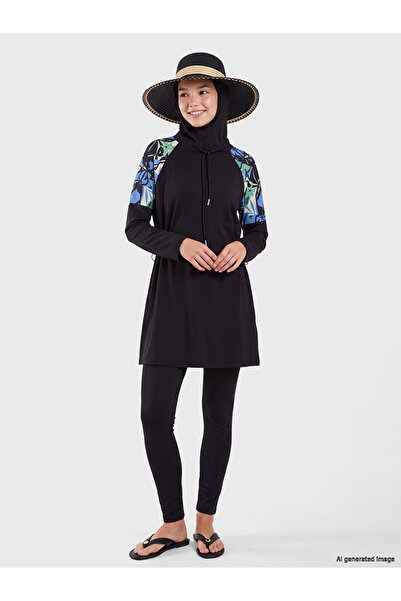 LC Waikiki Nevavm Women's Hijab Swimsuit Set with High Neckline and Patterned...