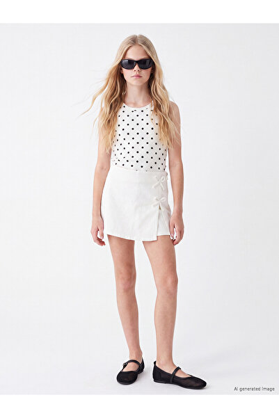 LC Waikiki Two Mt Shop Quality Lcw Kids White Bow Detailed Girls' Shorts Skirt