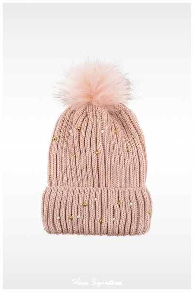 PIECE SIGNATURE High Quality, Knitted, Stoned Pompom Beret for Women