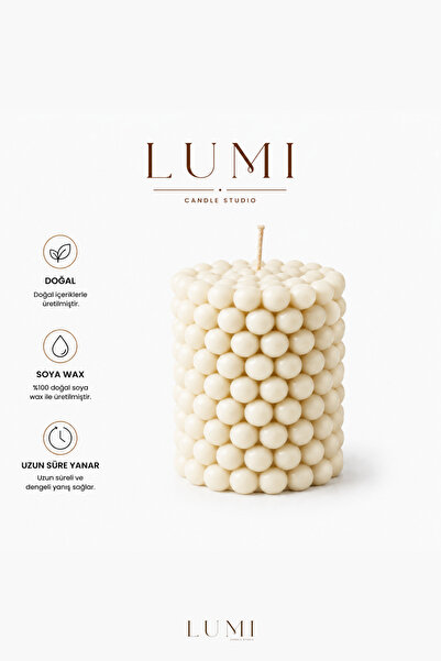 Lumieres LUMI Bubble Baloncuk Desenli Silindir %100 Soya Wax El Yapımı Dekora...