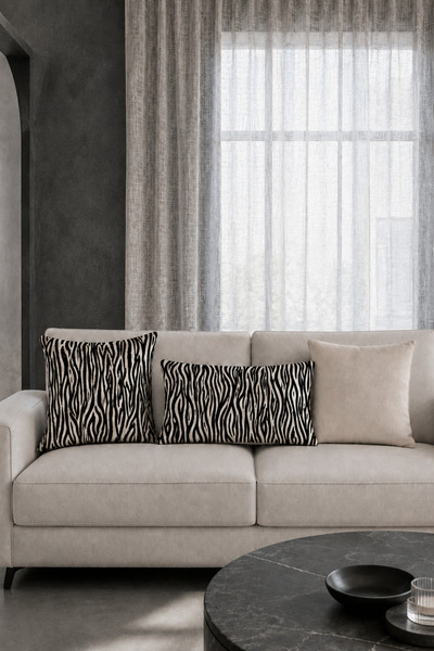 Bebişim Halı Black and White Zebra Patterned 3-Piece Throw Pillow Cover Set