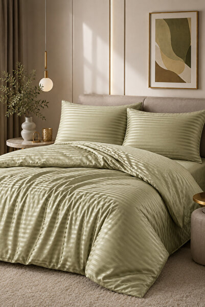 Loyal Home Double Cotton - Satin 210 Tc (83 Thread) Striped Duvet Cover Set K...