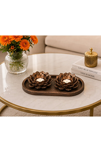 Zeda by Es Gold Tepsili Tealight Lotus Mumluk