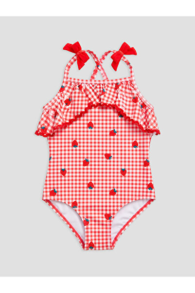 LC Waikiki Nevavm Strawberry Embroidered Girls' Swimsuit with a Difference