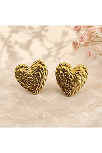 GlaMLo Accessories Textured Gold Heart Earrings 72D14C1542