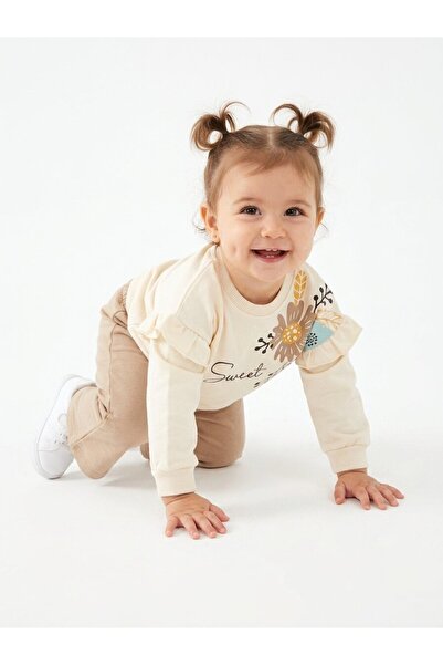 Kids Kingdom Pamuklu Fırfır Ve Çiçek Detaylı 2li Kız Bebek Takım