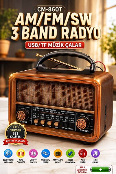 AGUILAS AG-860BT 8 Band Bluetooth Radyo FM AM SW USB TF MP3 Çalar Şarj Edileb...