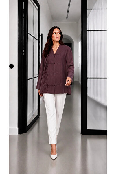 Moda Algan Çin Düğmeli Gömlek MA10048 Bordo