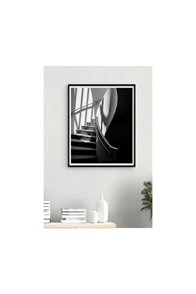Safir Design Siyah Beyaz Minimalist Merdiven Çerçeveli Tablo Geometrik Duvar ...
