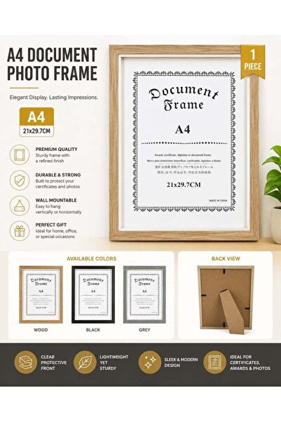 GENERIK إطار وثائق وصور مقاس A4 (21 × 29.7 سم) - إطار شهادات فاخر للتعليق على...