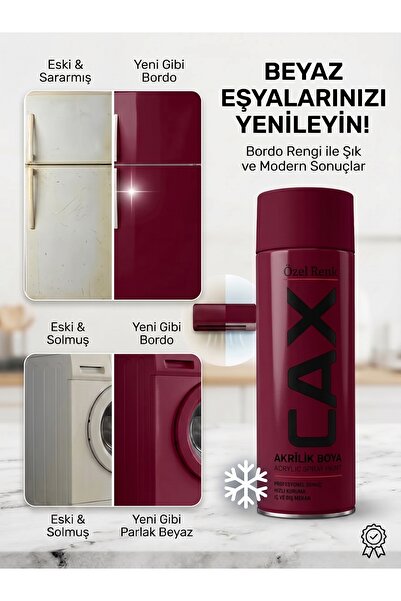 caxcolors Cax Beyaz Eşya Boyası Sprey 400 ml - Buzdolabı Çamaşır Makinesi Kli...