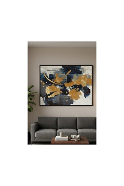 Safir Design Lüks Lacivert ve Altın Soyut Sanat Duvar Sanatı | Modern Çerçeve...