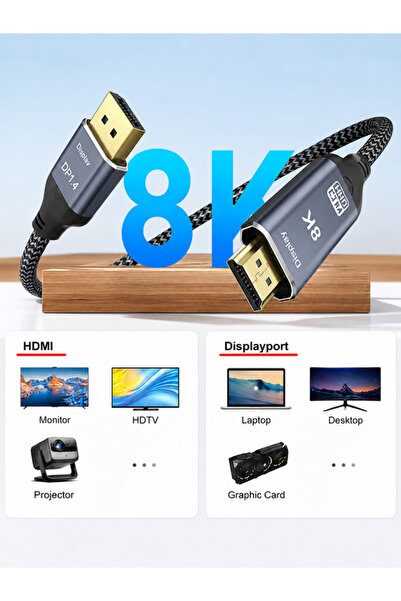ANKTEK 8K Displayport Dp to HDMI Çevirici Kablo 1.8 Metre 8K@60Hz 4K@144 Tek Yönlü 48Gbps 4320P
